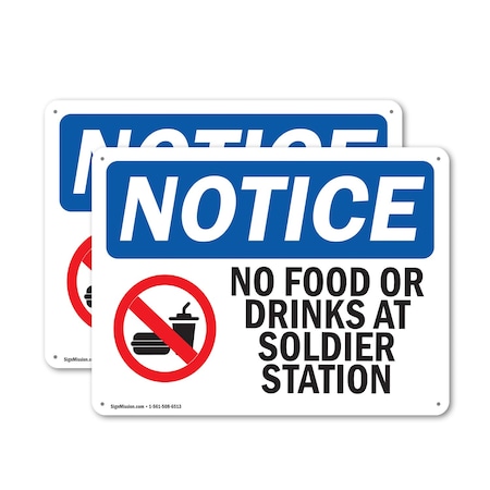 Signmission No Food Or Drink At Solder Station, 24 in W x Rectangle, Aluminum OS-2PACK-NS-A-1824-L-14587